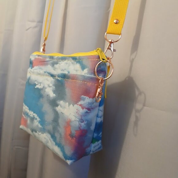 New Rainbow Clouds Sky print Crossbody Purse Bag Small Blue Pink Yellow Green - Picture 5 of 13